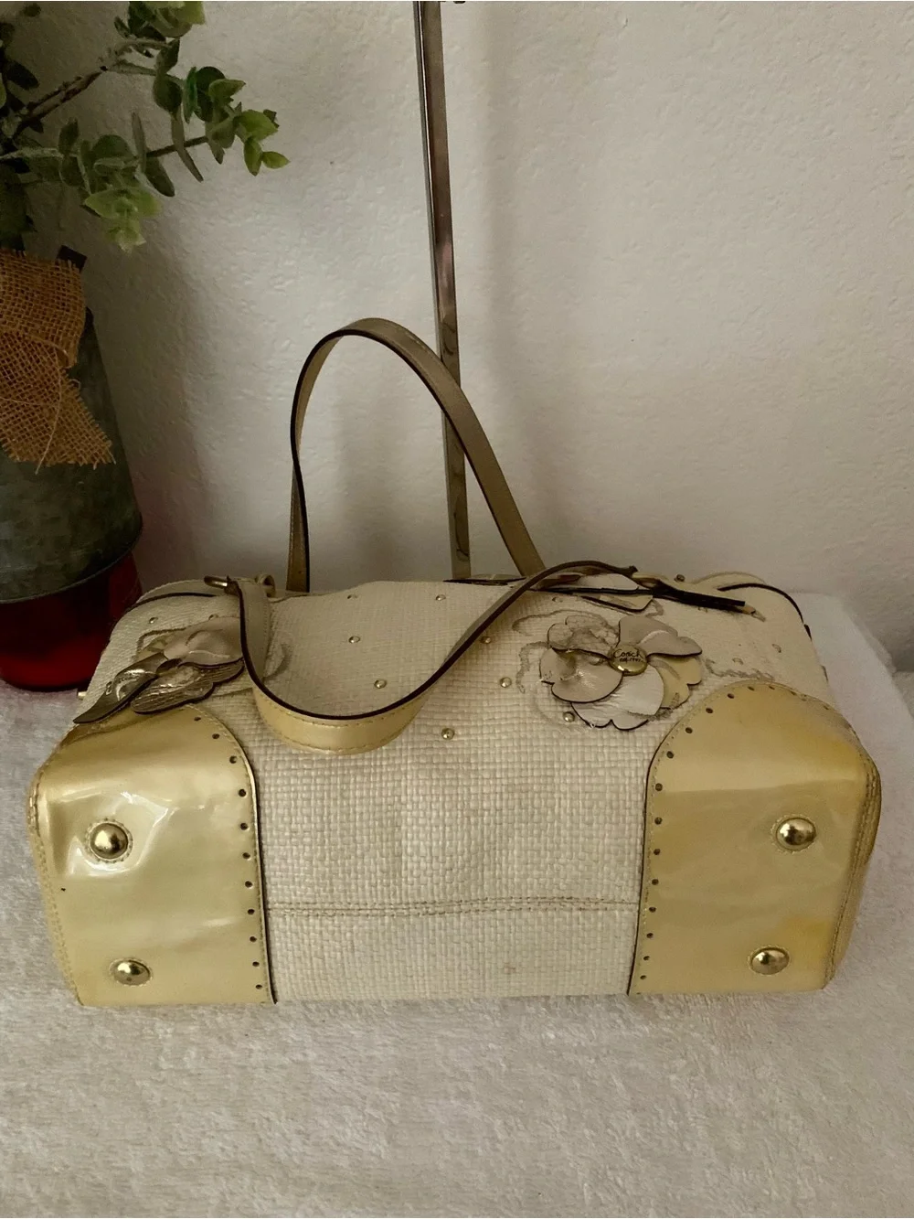 Coach Limited Edition Hampton Cream Tote with Gold Floral Appliqués